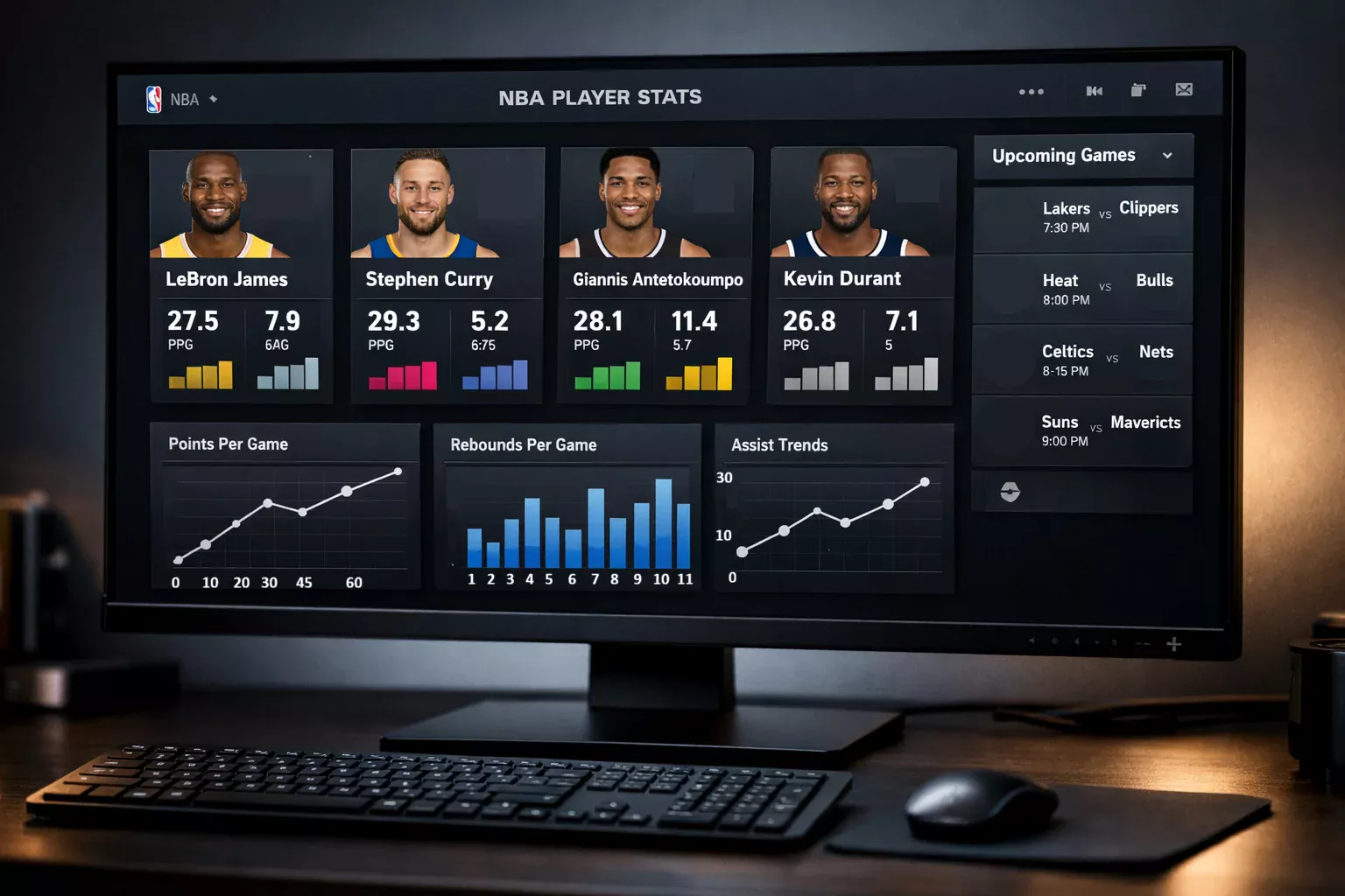 Moderne Statistik-Visualisierung mit Basketball-Daten und Leistungsmetriken auf dem Bildschirm