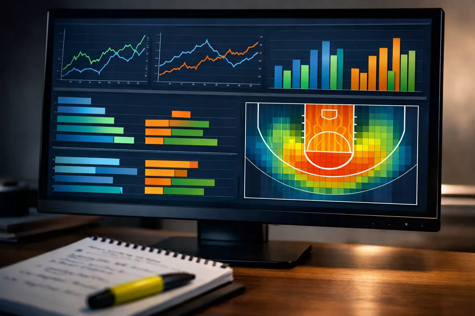 Detaillierte Sportstatistik-Analyse mit Leistungsgrafiken und Datenvisualisierung auf einem Bildschirm